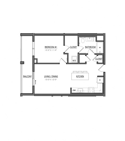 Floor plan for 1 bed, 1 bath, 695 sqft